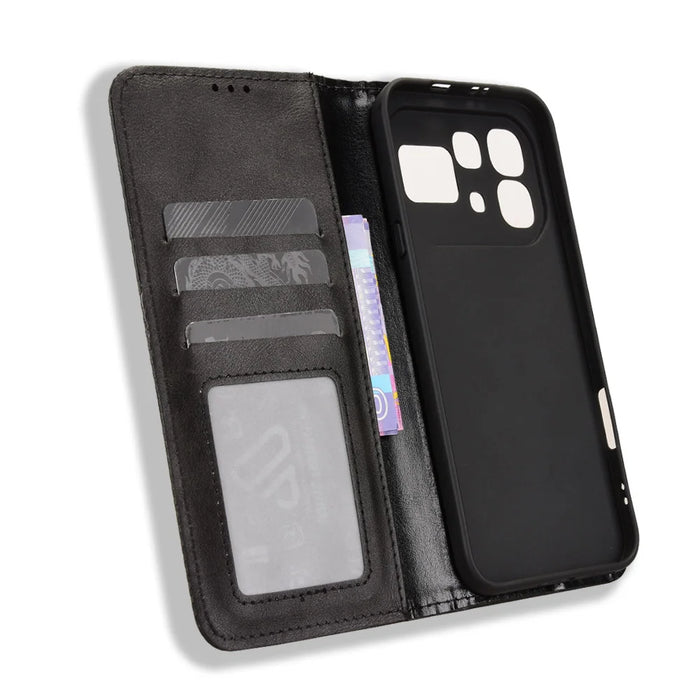 For Infinix Note 60 5G / Infinix Note 60 Pro 5G Leather Case Wallet Stand Retro Texture Phone Cover - Black - 5