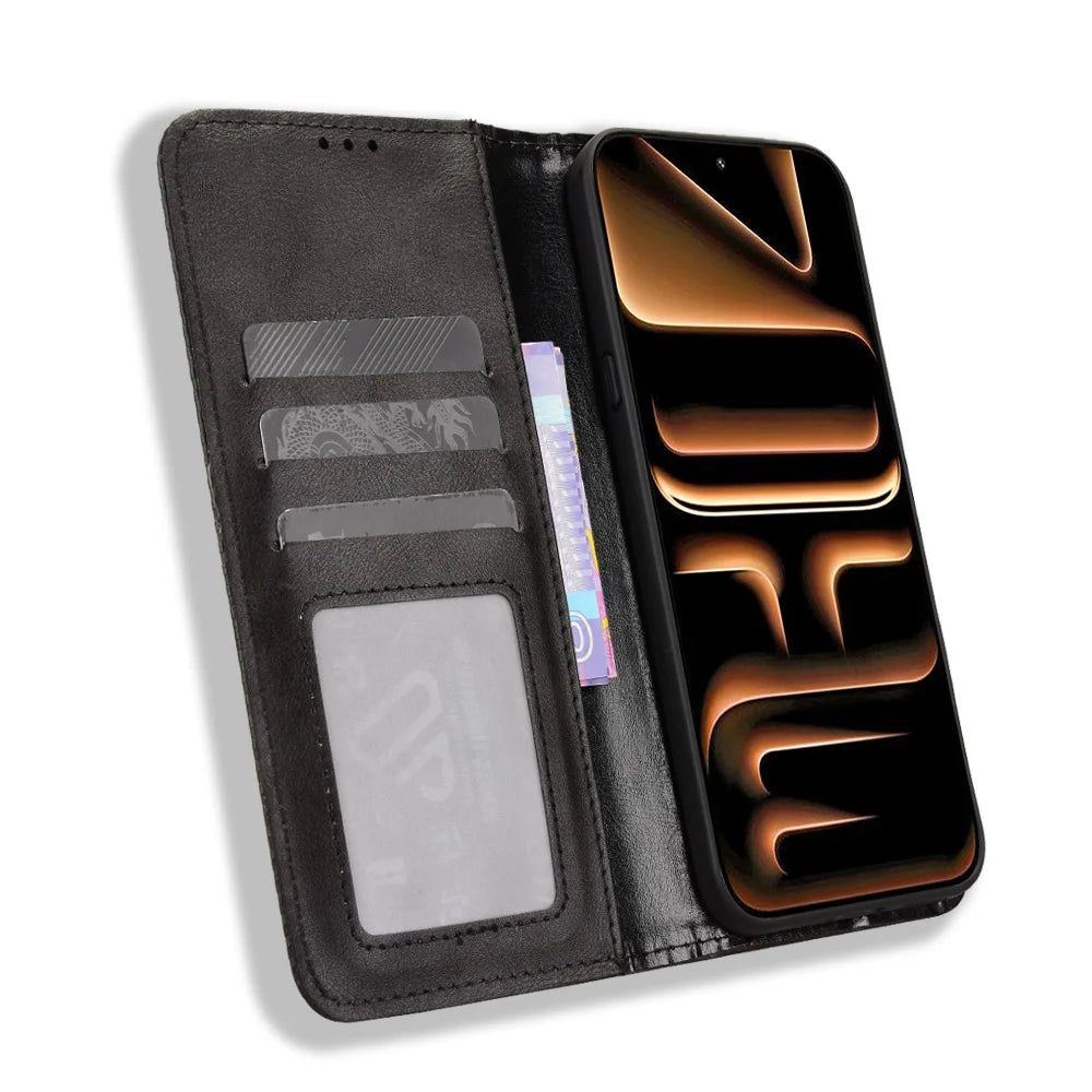 For Infinix Note 60 5G / Infinix Note 60 Pro 5G Leather Case Wallet Stand Retro Texture Phone Cover - Black - 6