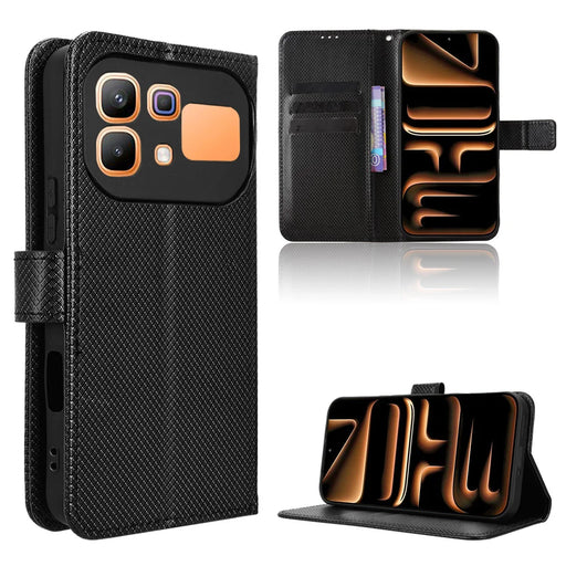 For Infinix Note 60 Pro 5G / Infinix Note 60 5G Leather Wallet Case with Strap Diamond Texture Phone Cover - Black - 1