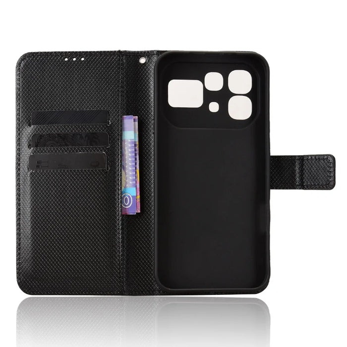 For Infinix Note 60 Pro 5G / Infinix Note 60 5G Leather Wallet Case with Strap Diamond Texture Phone Cover - Black - 5