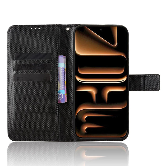 For Infinix Note 60 Pro 5G / Infinix Note 60 5G Leather Wallet Case with Strap Diamond Texture Phone Cover - Black - 6