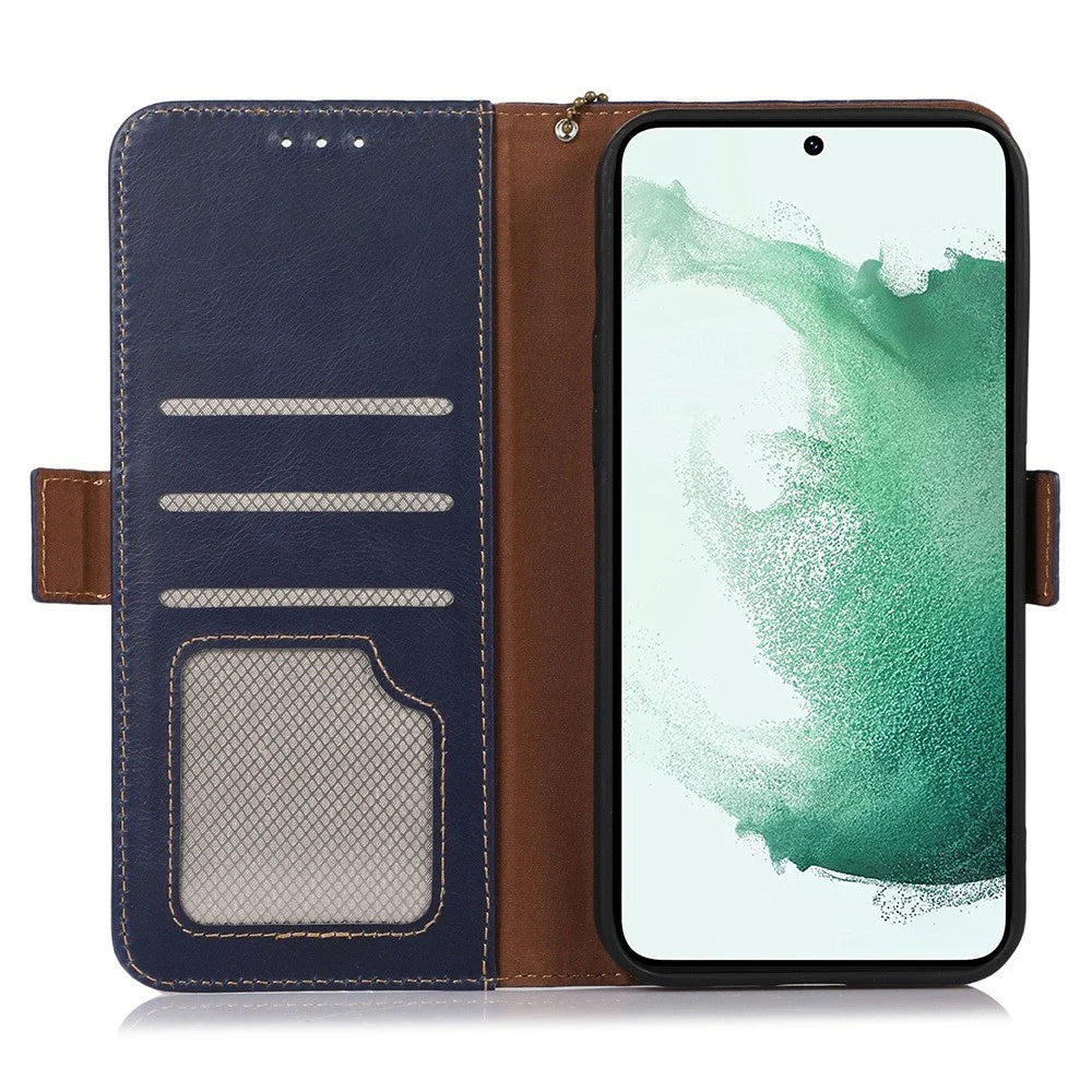For Samsung Galaxy A54 5G RFID Blocking Genuine Cowhide Leather Case Crazy Horse Texture Wallet Stand Magnetic Phone Cover - Blue - 2