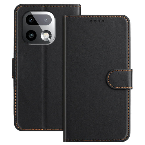 For Realme 16 Pro+ 5G Leather Case Wallet Stand Solid Color Anti Drop Phone Cover - Black - 1