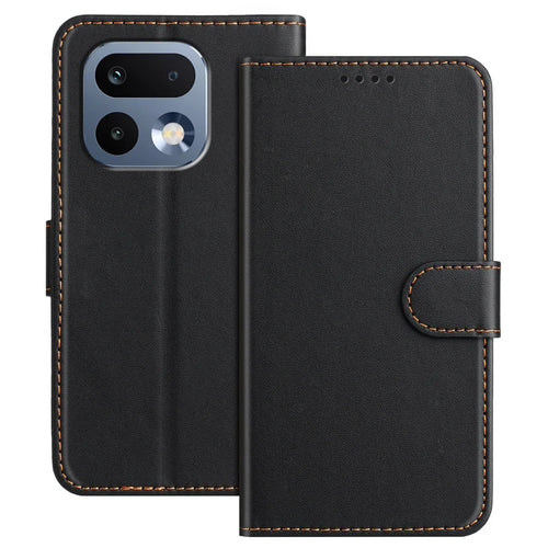 For Realme 16 Pro 5G Leather Case Wallet Stand Solid Color Anti Drop Phone Cover - Black - 1