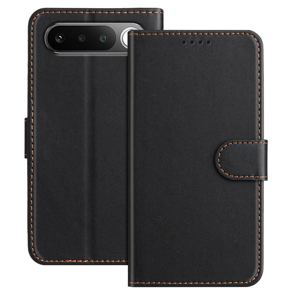For Realme 16 5G Leather Case Wallet Stand Solid Color Anti Drop Phone Cover - Black - 1