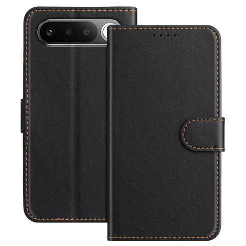 For Realme 16 5G Leather Case Wallet Stand Solid Color Anti Drop Phone Cover - Black - 1