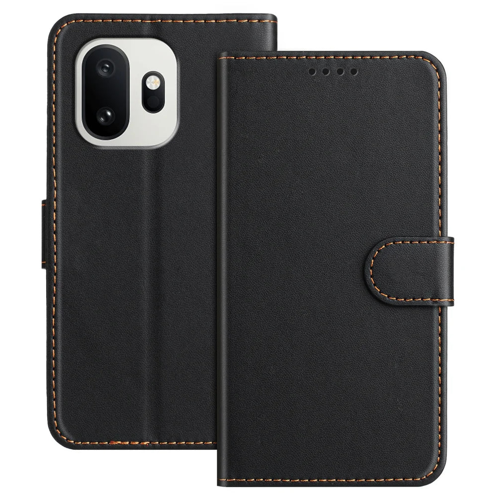 For OnePlus 15T 5G Leather Case Wallet Stand Solid Color Anti Drop Phone Cover - Black - 1
