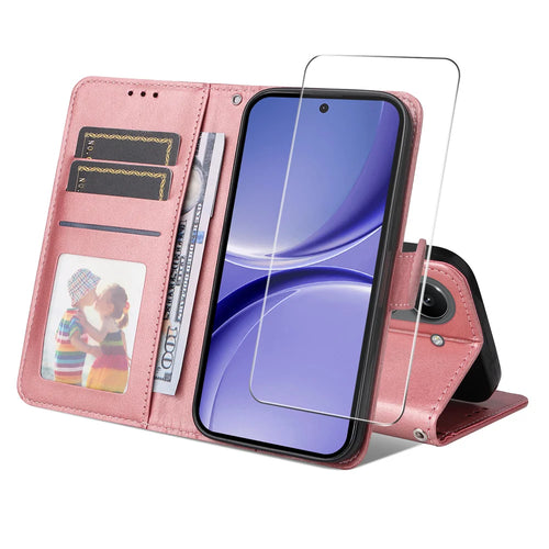 ENKAY HAT PRINCE For Xiaomi Poco X8 Pro 5G Wallet Case Leather Phone Stand Cover with 0.18mm Screen Protector, Ultrasonic Fingerprint Unlock - Pink - 1