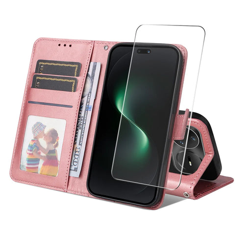 ENKAY HAT PRINCE For Huawei nova 15 Ultra 5G / Huawei nova 15 Pro 5G PU Leather Wallet Case Phone Stand Cover with 9H Tempered Glass - Pink - 1