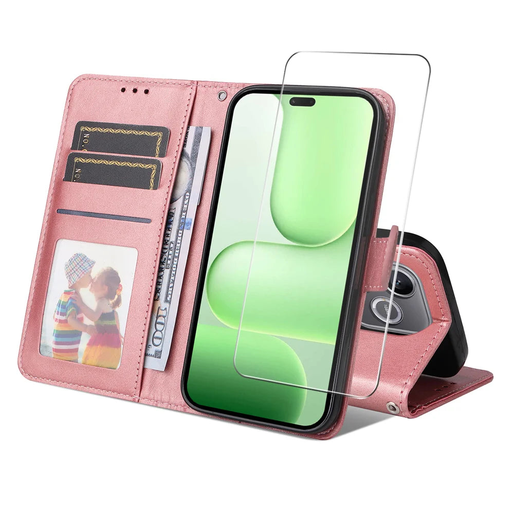 ENKAY HAT PRINCE For Honor 500 Smart 5G / Honor 600 Lite 5G PU Leather Wallet Case Phone Stand Cover with 9H Tempered Glass - Pink - 1