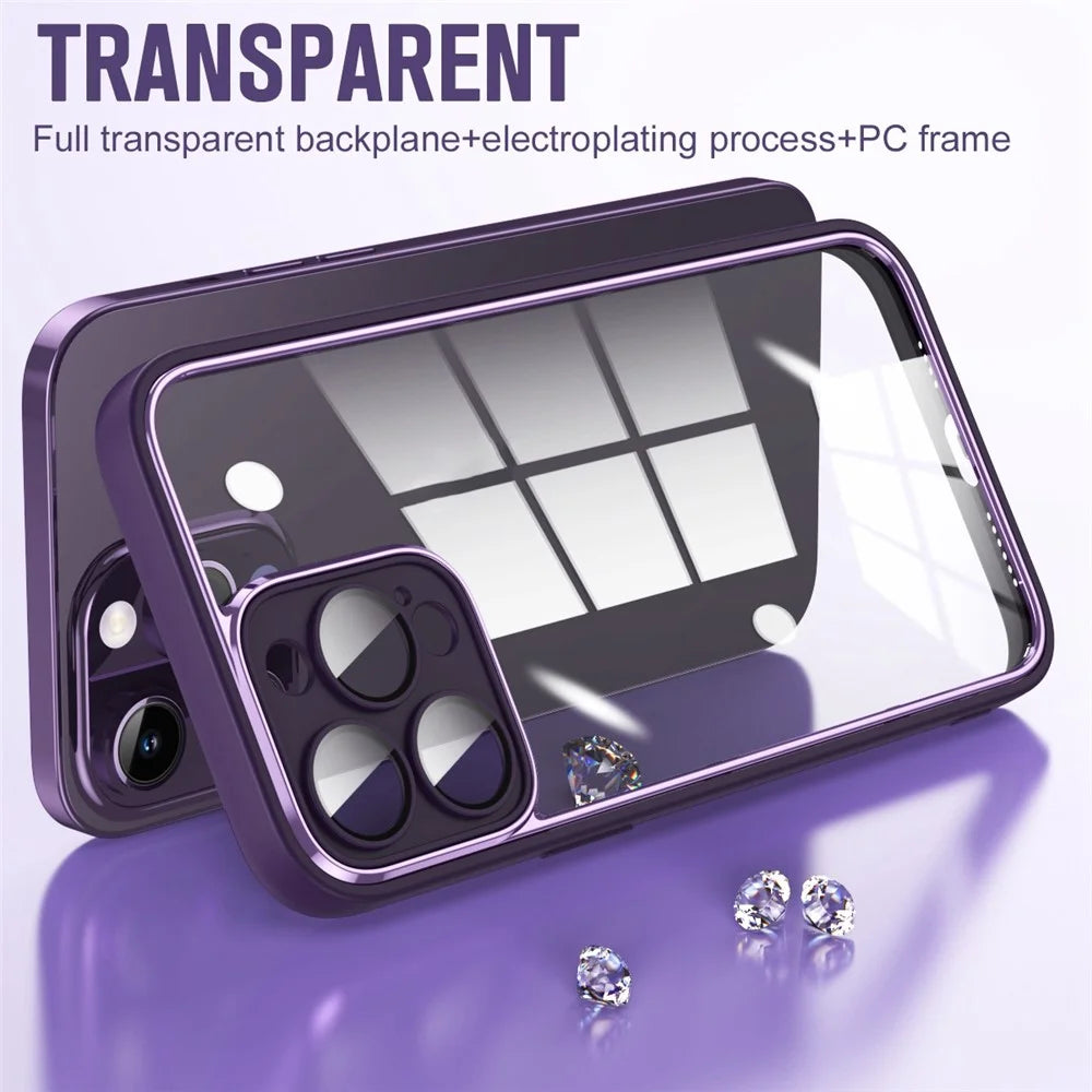 For iPhone 14 Pro Anti-fingerprint Back Protector Cover Electroplating PC+TPU Phone Case with Lens Film - Purple - 2