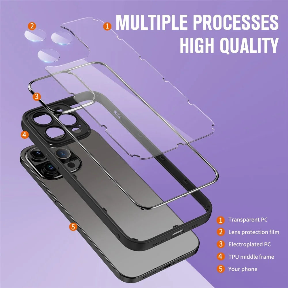 For iPhone 14 Pro Anti-fingerprint Back Protector Cover Electroplating PC+TPU Phone Case with Lens Film - Purple - 3