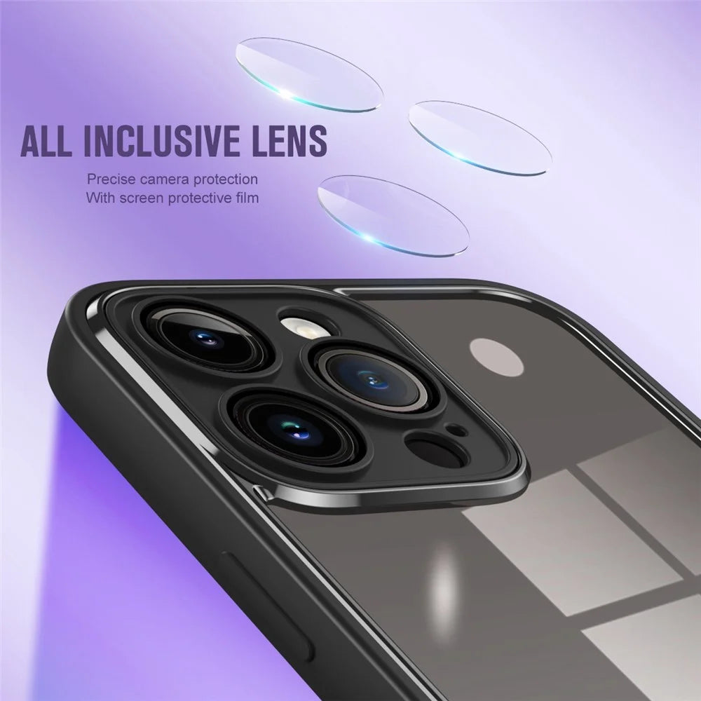 For iPhone 14 Pro Anti-fingerprint Back Protector Cover Electroplating PC+TPU Phone Case with Lens Film - Purple - 4