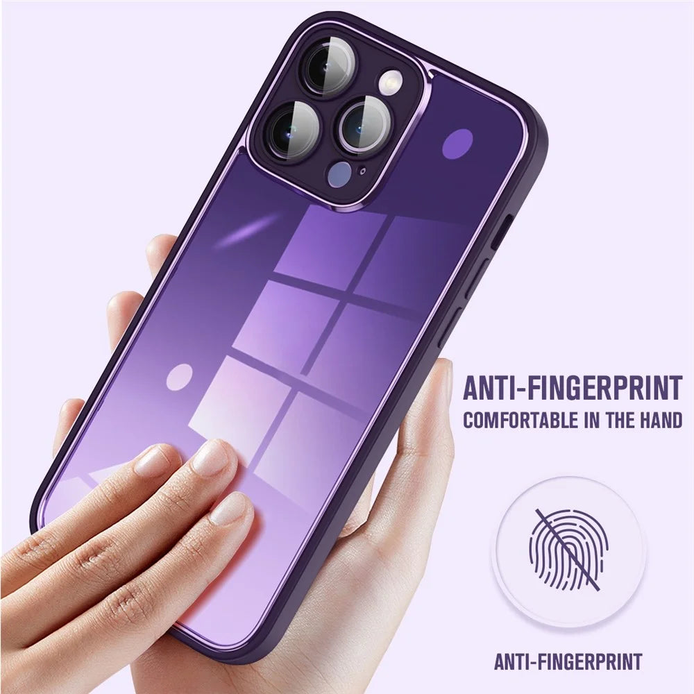 For iPhone 14 Pro Anti-fingerprint Back Protector Cover Electroplating PC+TPU Phone Case with Lens Film - Purple - 5