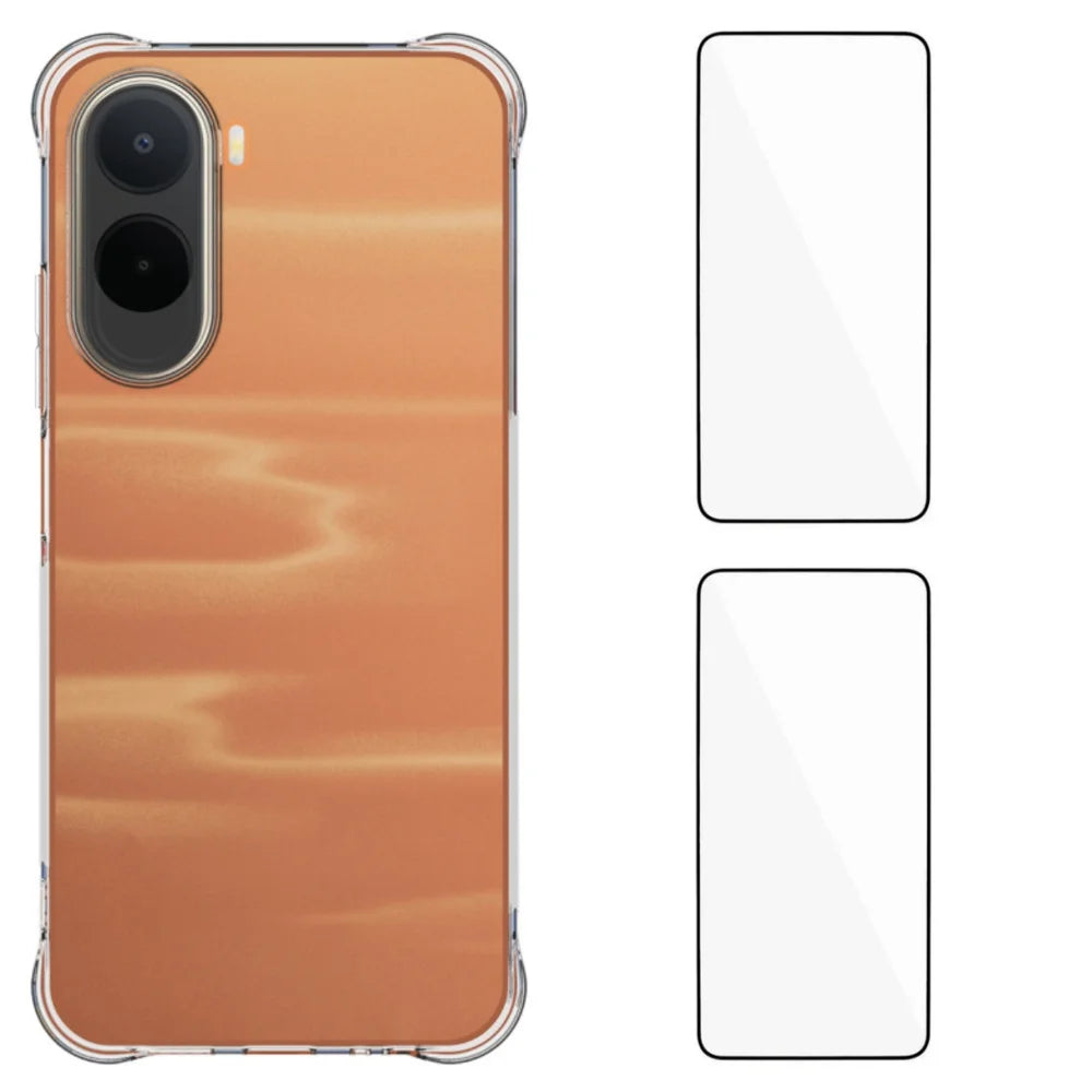 WANLONFENG For Xiaomi Poco C85x 5G / Redmi A7 Pro 4G (171.56mm) WL2 Series TPU Case 2.0mm Phone Cover with 2Pcs Tempered Glass Films - Transparent - 1