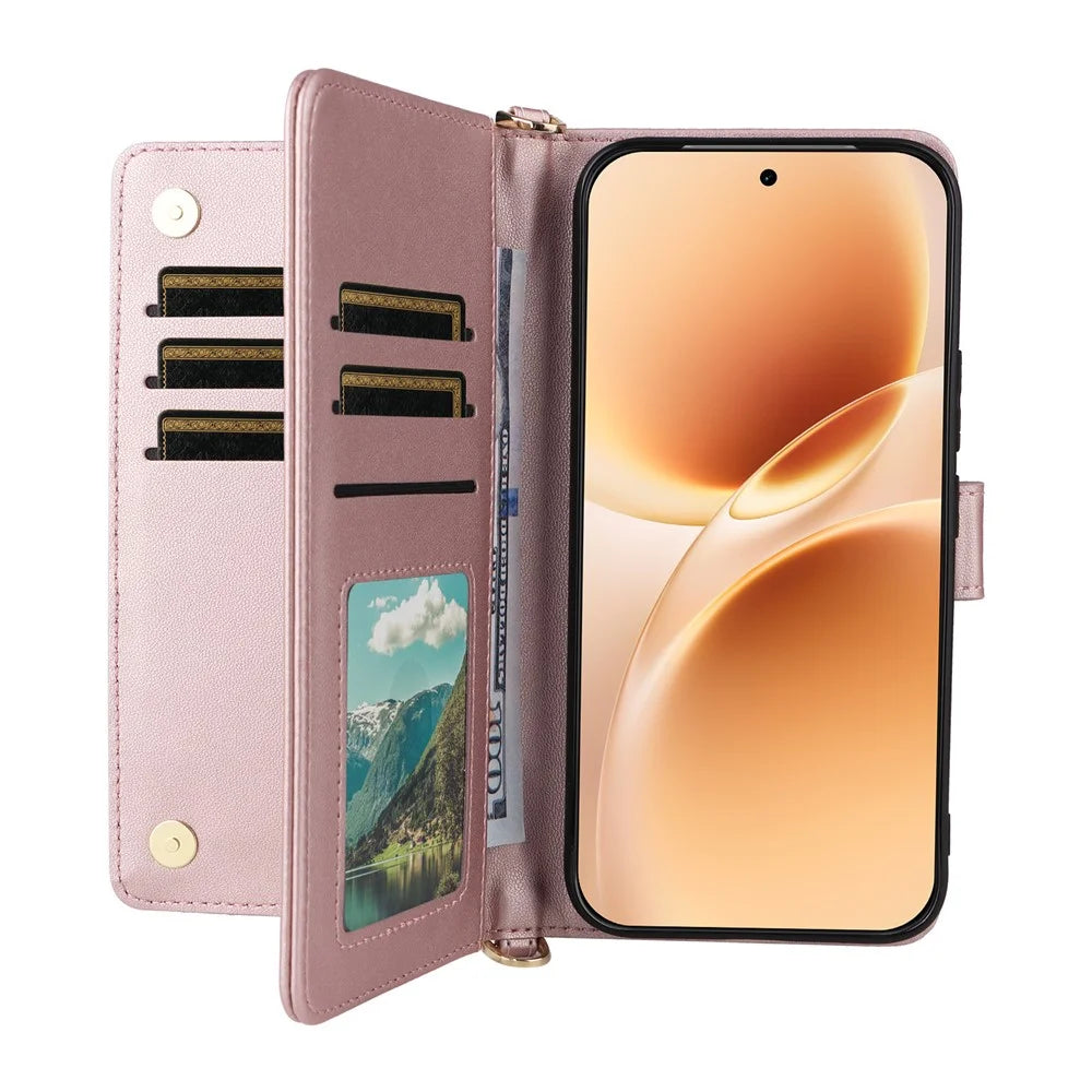 For vivo V70 5G / V70 Elite 5G Leather Case Stand Wallet Phone Cover with Shoulder / Wrist Strap - Pink - 2