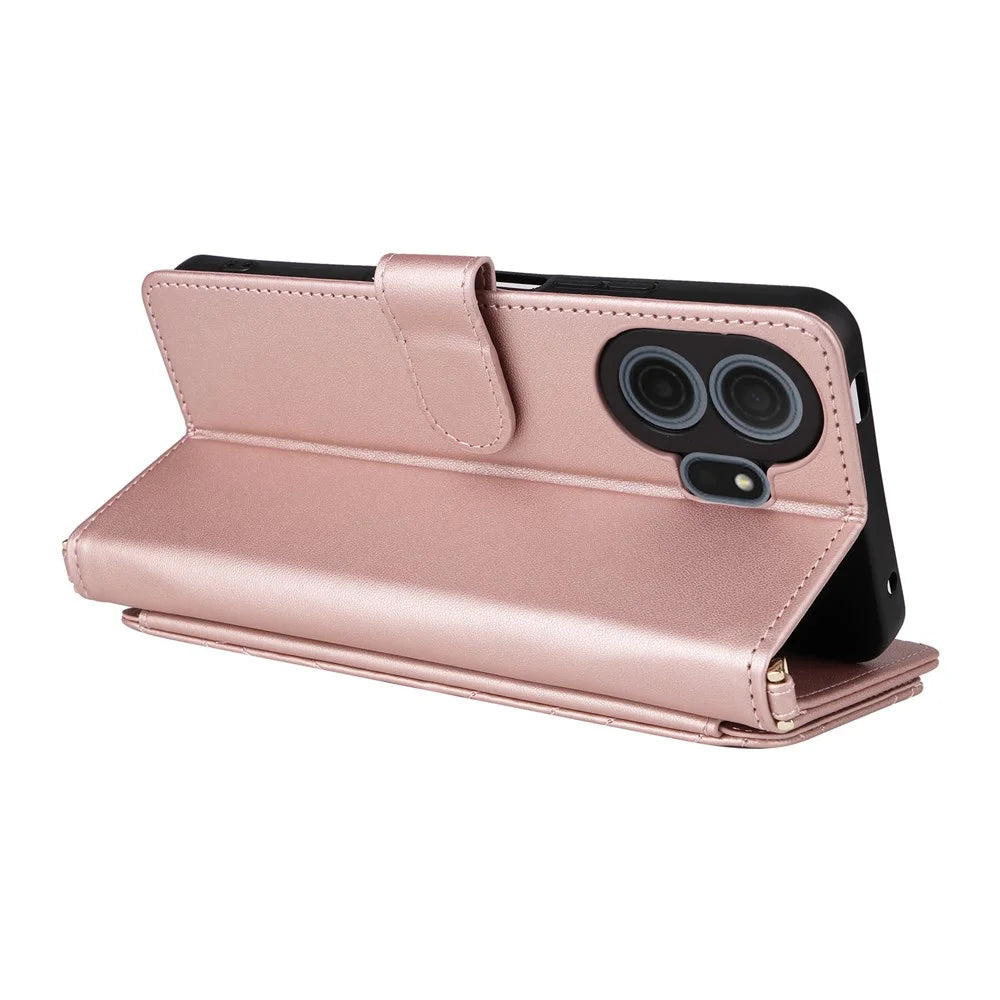 For TCL NxtPaper 70 Pro 5G Leather Case Stand Wallet Phone Cover with Shoulder / Wrist Strap - Pink - 6