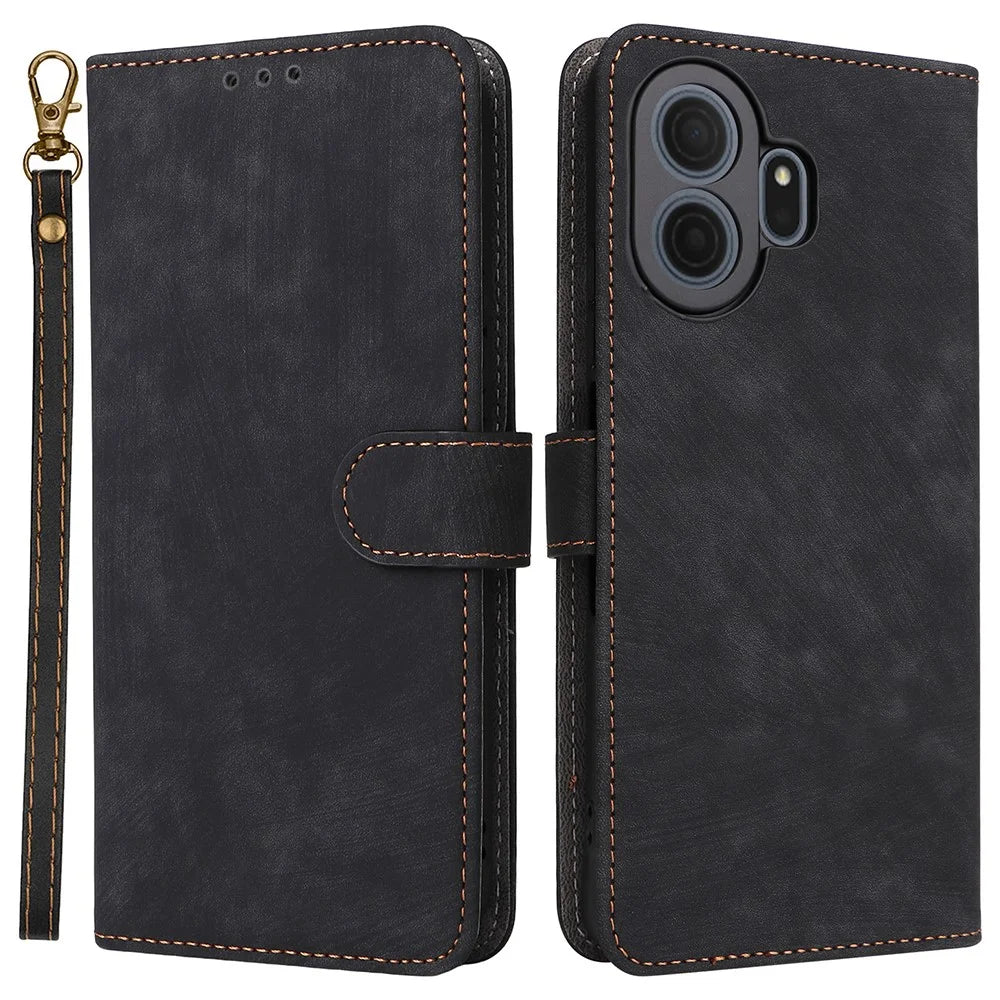 For TCL NxtPaper 70 Pro 5G Case Wallet RFID Blocking PU Leather Phone Cover Stand with Strap - Black - 1