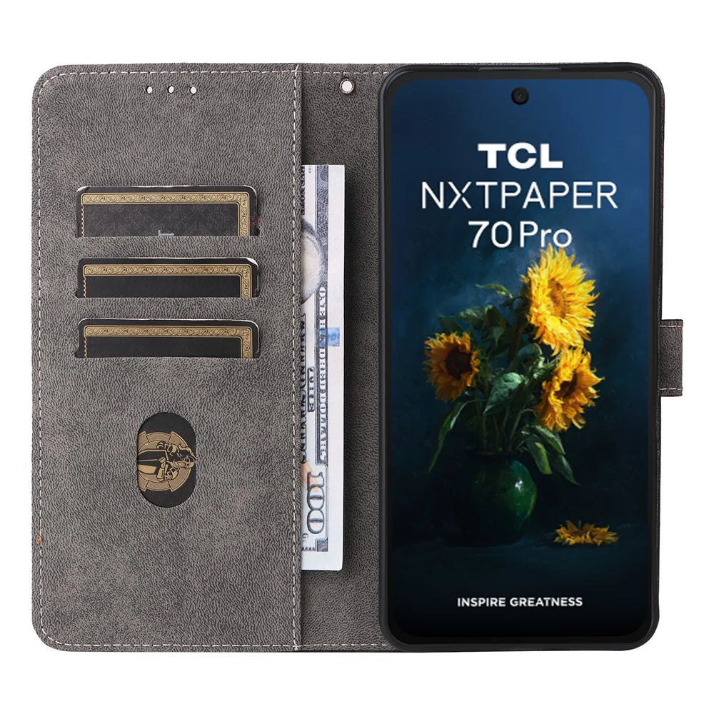 For TCL NxtPaper 70 Pro 5G Case Wallet RFID Blocking PU Leather Phone Cover Stand with Strap - Black - 2