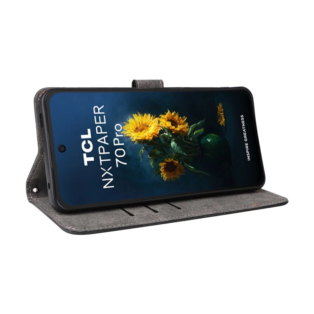 For TCL NxtPaper 70 Pro 5G Case Wallet RFID Blocking PU Leather Phone Cover Stand with Strap - Black - 4