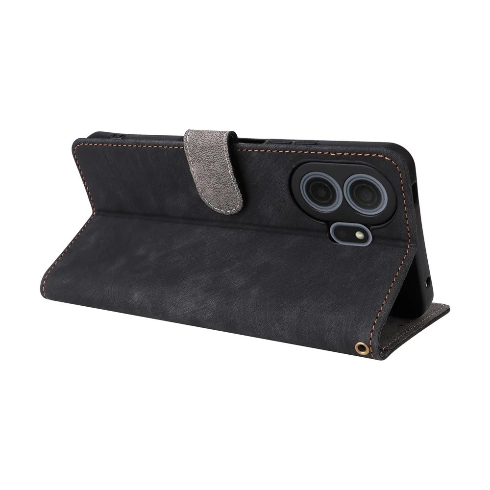 For TCL NxtPaper 70 Pro 5G Case Wallet RFID Blocking PU Leather Phone Cover Stand with Strap - Black - 5