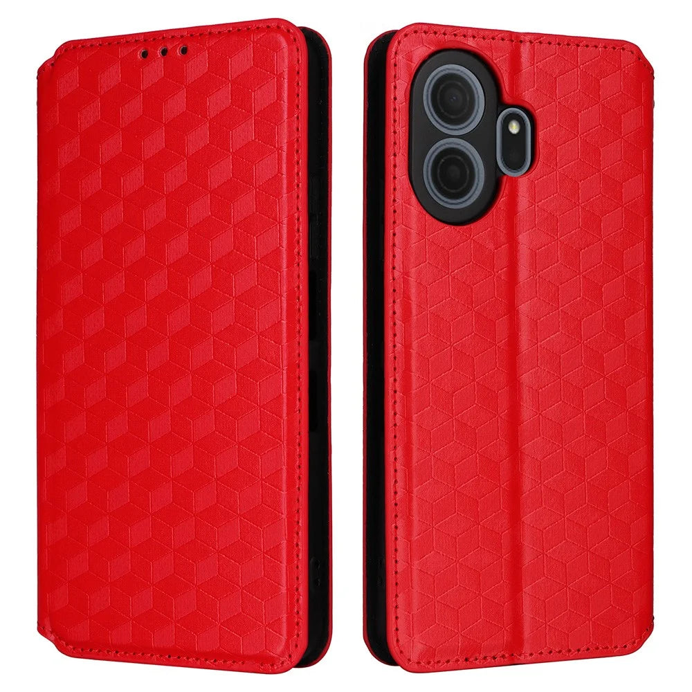 For TCL NxtPaper 70 Pro 5G Case Wallet Rhombus Imprinted PU Leather Phone Cover - Red - 1