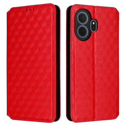 For TCL NxtPaper 70 Pro 5G Case Wallet Rhombus Imprinted PU Leather Phone Cover - Red - 1