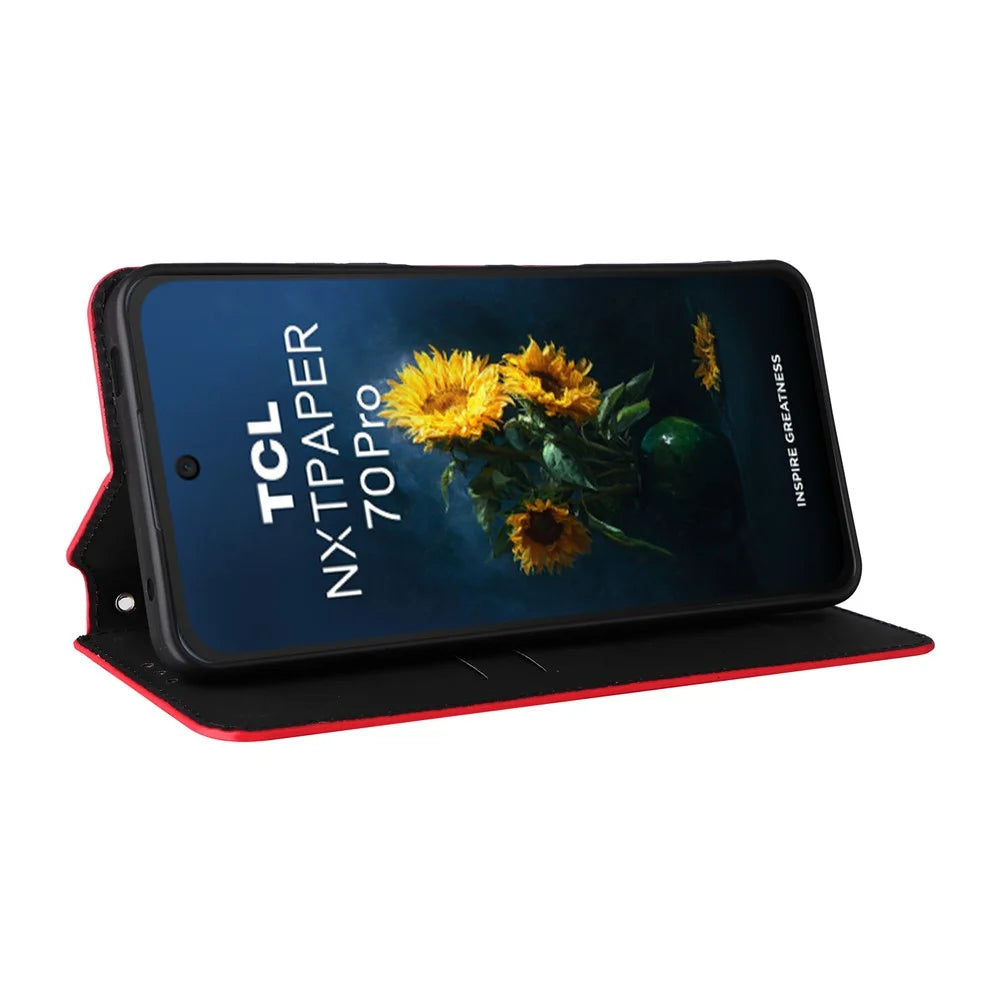 For TCL NxtPaper 70 Pro 5G Case Wallet Rhombus Imprinted PU Leather Phone Cover - Red - 4