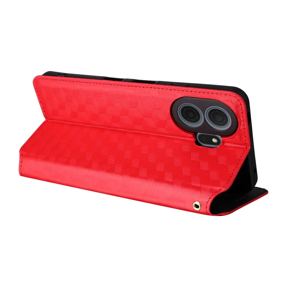 For TCL NxtPaper 70 Pro 5G Case Wallet Rhombus Imprinted PU Leather Phone Cover - Red - 5