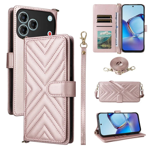 For ZTE Blade V80 Vita / V80 Pro 4G Leather Case Stand Wallet Phone Cover with Shoulder / Wrist Strap - Pink - 1