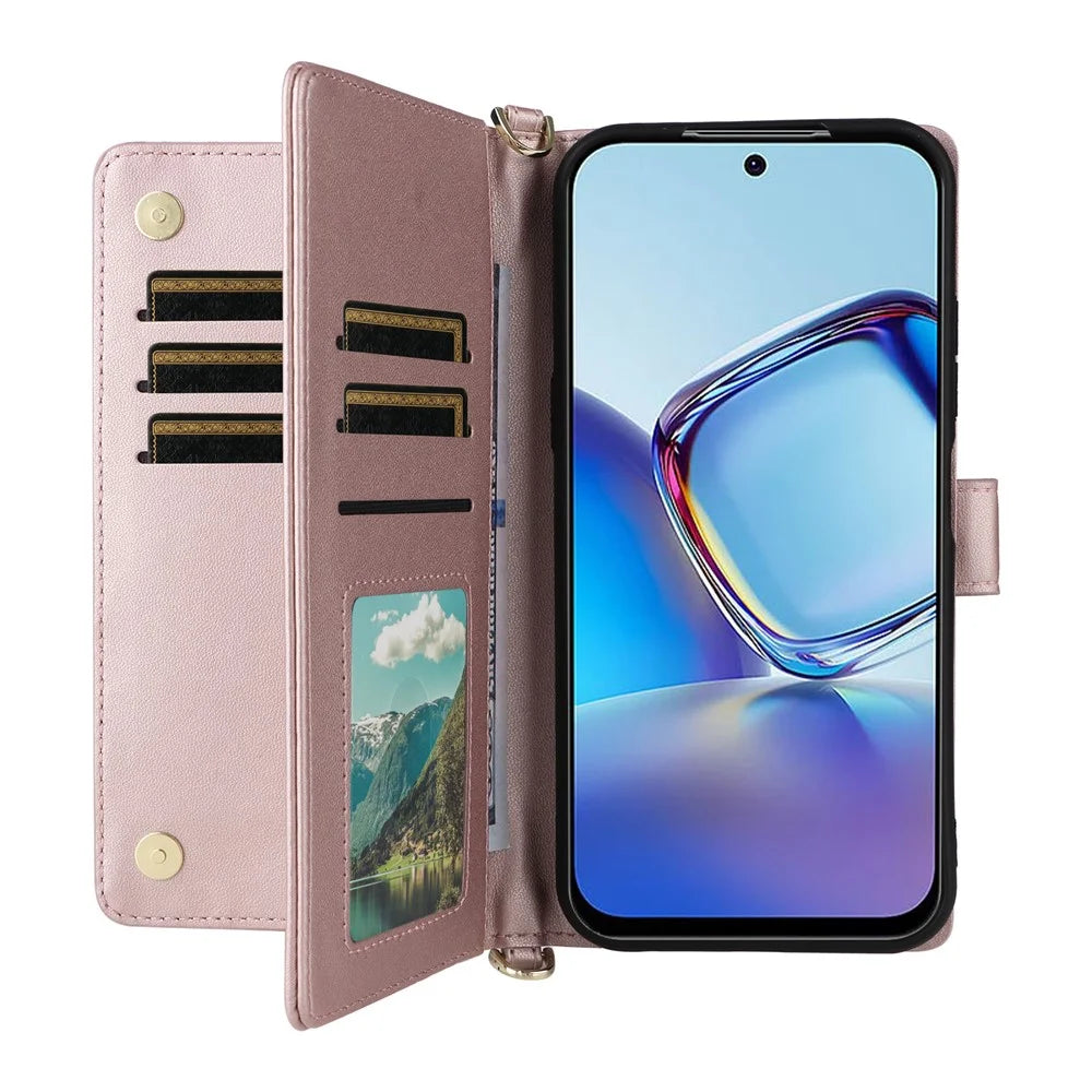 For ZTE Blade V80 Vita / V80 Pro 4G Leather Case Stand Wallet Phone Cover with Shoulder / Wrist Strap - Pink - 2