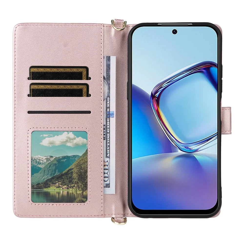 For ZTE Blade V80 Vita / V80 Pro 4G Leather Case Stand Wallet Phone Cover with Shoulder / Wrist Strap - Pink - 3