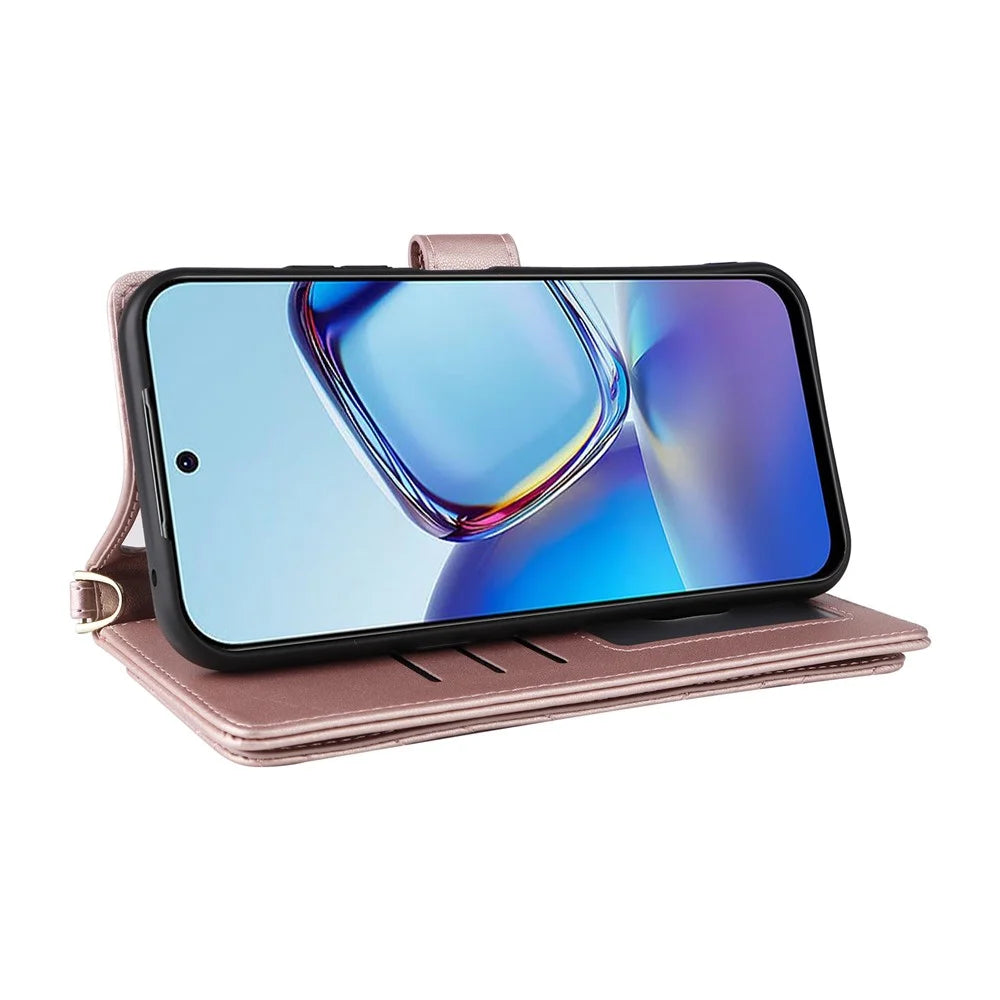 For ZTE Blade V80 Vita / V80 Pro 4G Leather Case Stand Wallet Phone Cover with Shoulder / Wrist Strap - Pink - 5