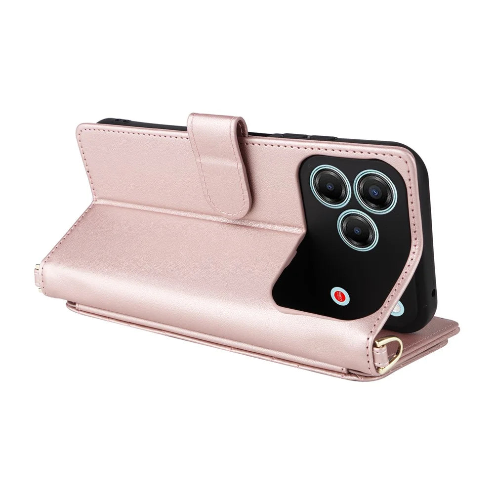 For ZTE Blade V80 Vita / V80 Pro 4G Leather Case Stand Wallet Phone Cover with Shoulder / Wrist Strap - Pink - 6