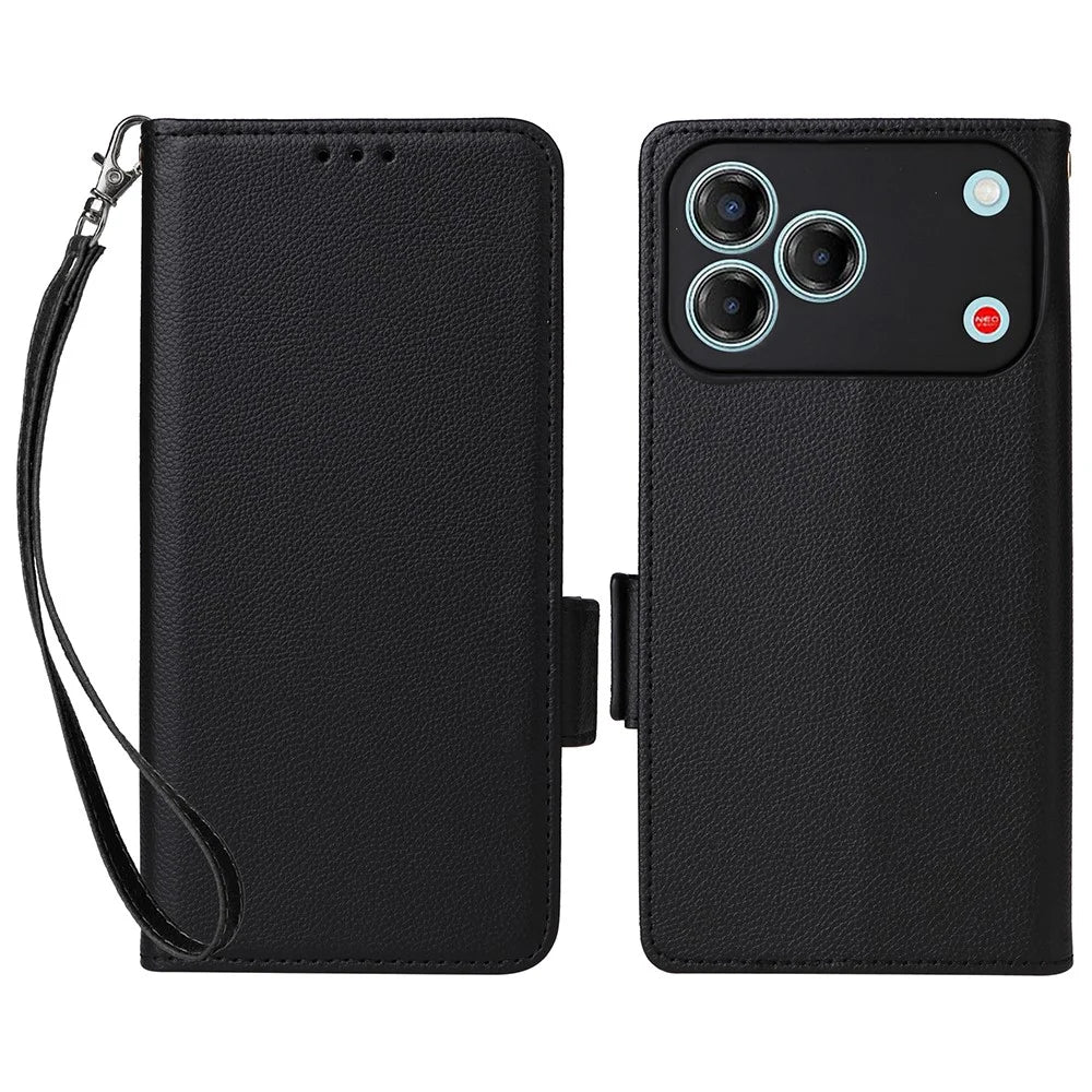 For ZTE Blade V80 Pro 4G / V80 Vita Case Litchi Texture Wallet Leather Phone Cover with Wrist Strap - Black - 1