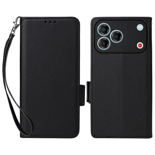 For ZTE Blade V80 Pro 4G / V80 Vita Case Litchi Texture Wallet Leather Phone Cover with Wrist Strap - Black - 1