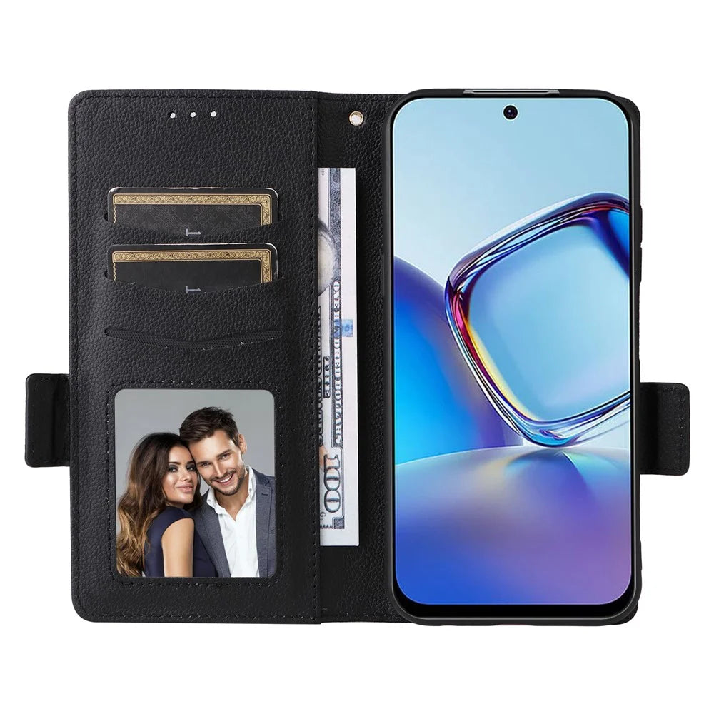 For ZTE Blade V80 Pro 4G / V80 Vita Case Litchi Texture Wallet Leather Phone Cover with Wrist Strap - Black - 2
