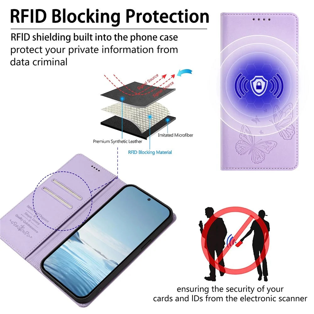 For Samsung Galaxy S26 Ultra Wallet Case RFID Blocking Butterfly Imprinted Magnetic Flip Leather Cover - Light Purple - 7