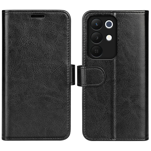 For Realme 15x (India) 5G Case Crazy Horse Texture Stand Leather Phone Cover - Black - 1