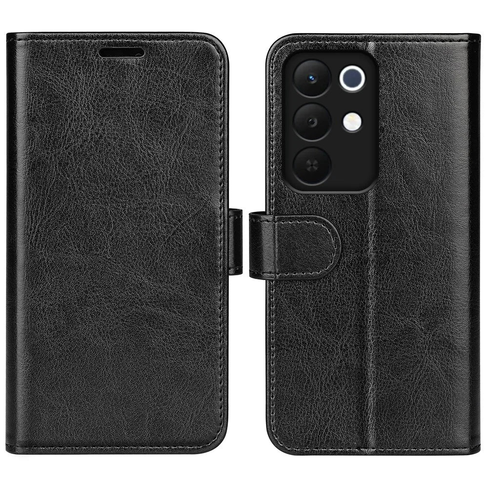 For Realme 15x (India) 5G Case Crazy Horse Texture Stand Leather Phone Cover - Black - 1