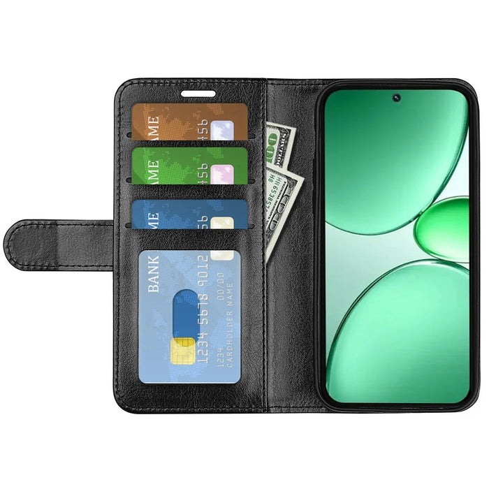For Realme 15x (India) 5G Case Crazy Horse Texture Stand Leather Phone Cover - Black - 2