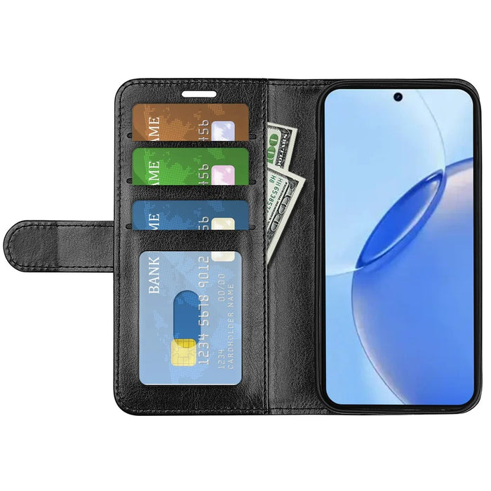 For Realme 16 Pro 5G Case Crazy Horse Texture Stand Leather Phone Cover - Black - 2