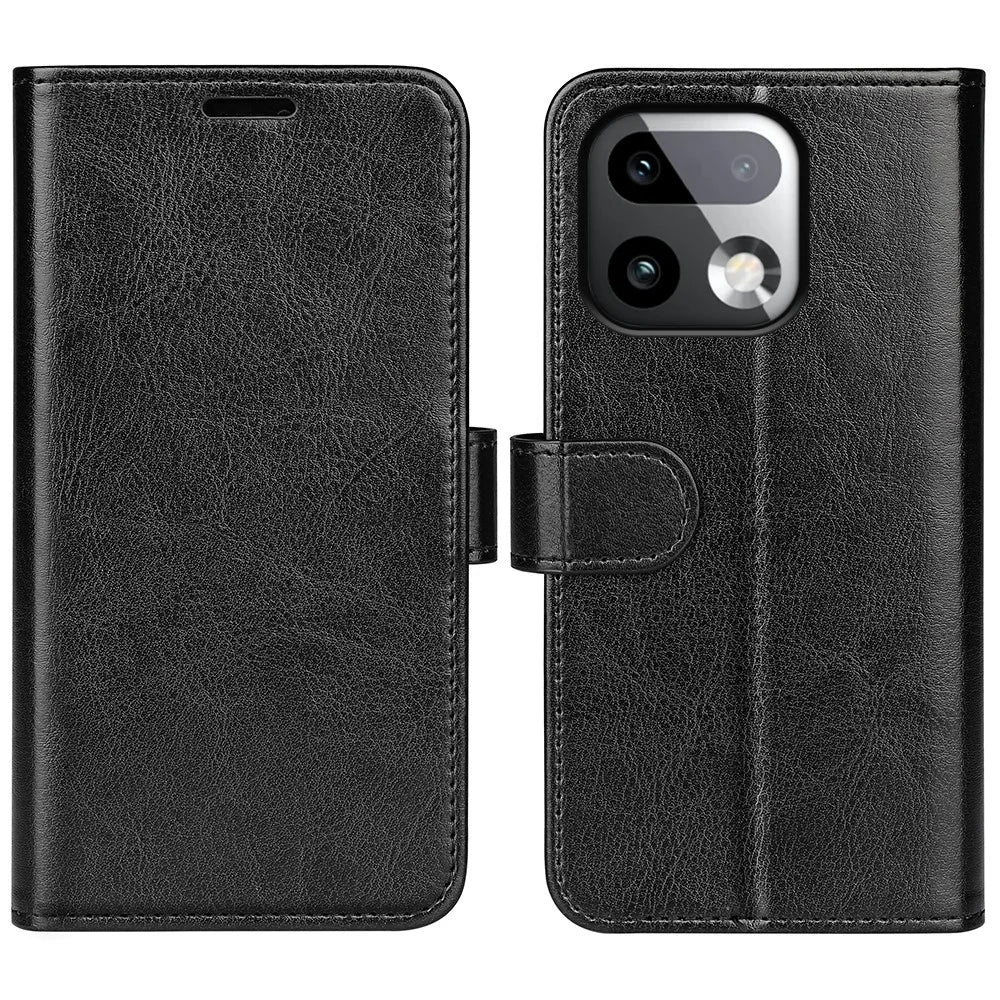 For Realme 16 Pro+ 5G Case Crazy Horse Texture Stand Leather Phone Cover - Black - 1