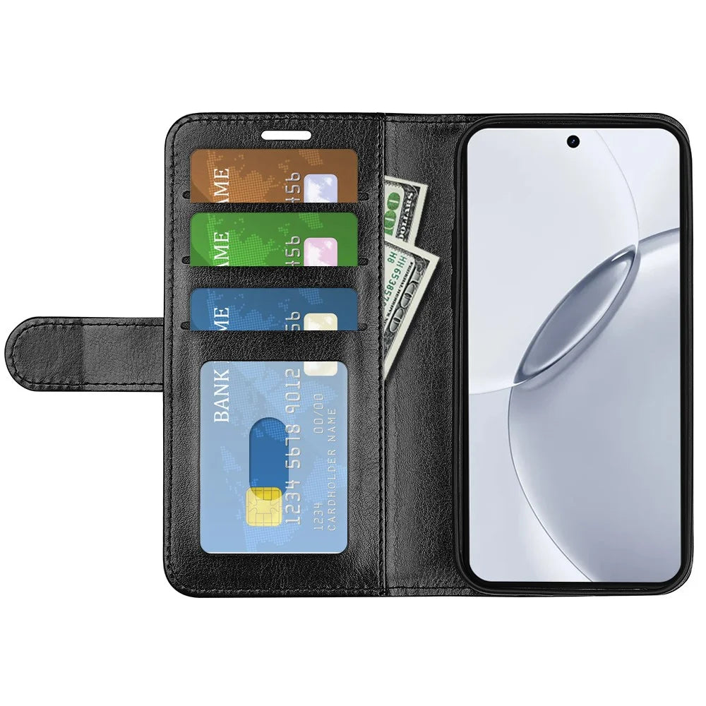 For Realme 16 Pro+ 5G Case Crazy Horse Texture Stand Leather Phone Cover - Black - 2