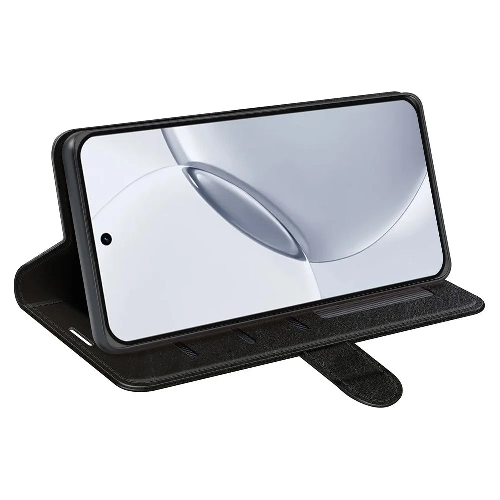 For Realme 16 Pro+ 5G Case Crazy Horse Texture Stand Leather Phone Cover - Black - 3