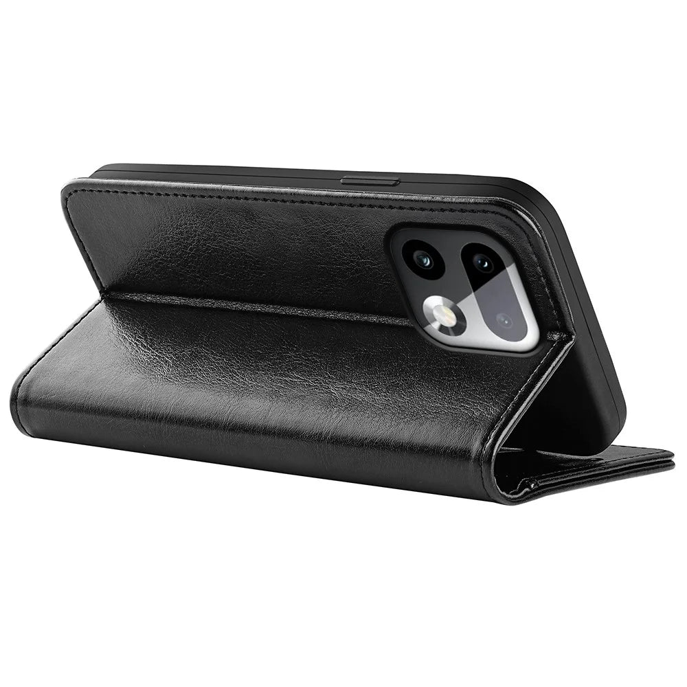 For Realme 16 Pro+ 5G Case Crazy Horse Texture Stand Leather Phone Cover - Black - 4