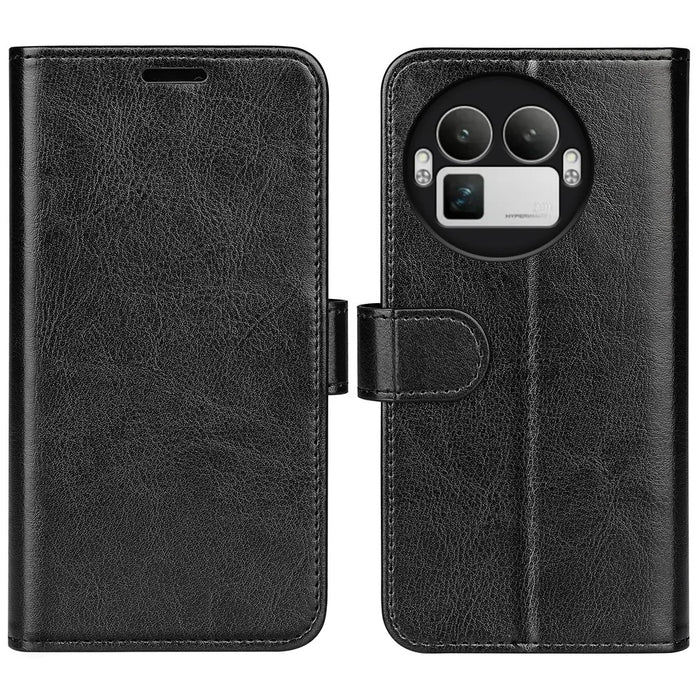 For Realme GT 8 Pro 5G Case Crazy Horse Texture Stand Leather Phone Cover - Black - 1