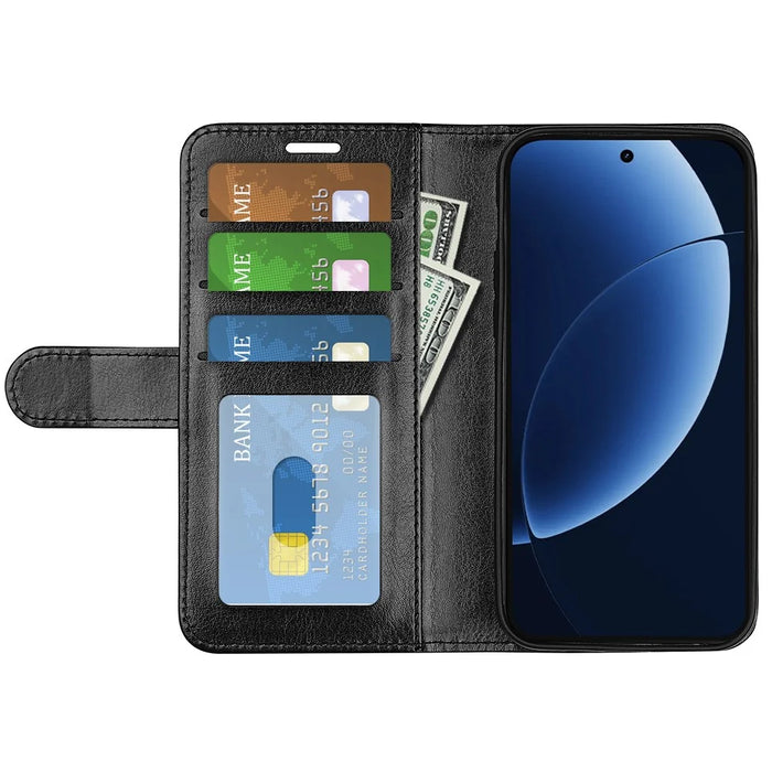 For Realme GT 8 Pro 5G Case Crazy Horse Texture Stand Leather Phone Cover - Black - 2