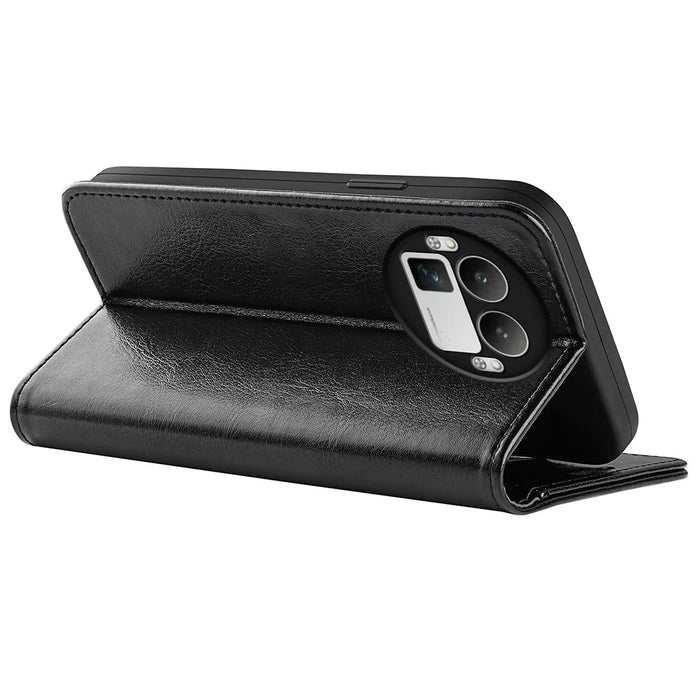 For Realme GT 8 Pro 5G Case Crazy Horse Texture Stand Leather Phone Cover - Black - 4