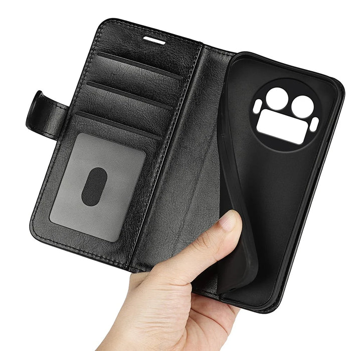 For Realme GT 8 Pro 5G Case Crazy Horse Texture Stand Leather Phone Cover - Black - 5
